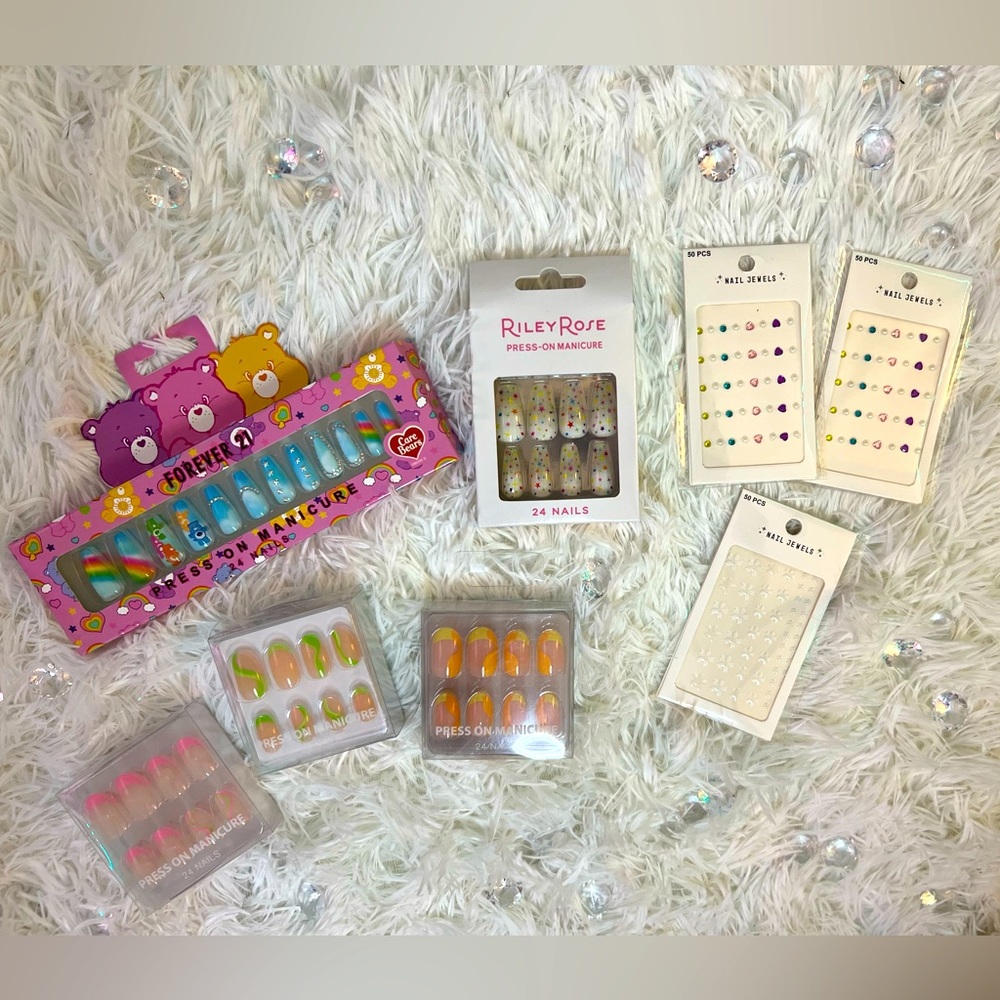 Fake/False press glue on nail set accessories decor multipack lot bundle